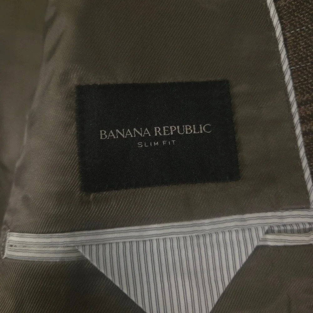 Banana Republic Blazer Mens 42R Brown Slim Italian Cotton Plaid Surgeons Cuff